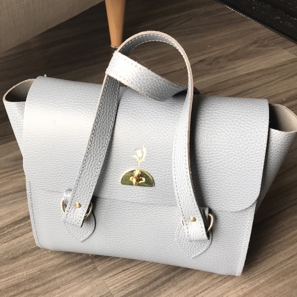 The Cambridge Satchel Company Light Gray Crossbody Satchel with Gold Hardware